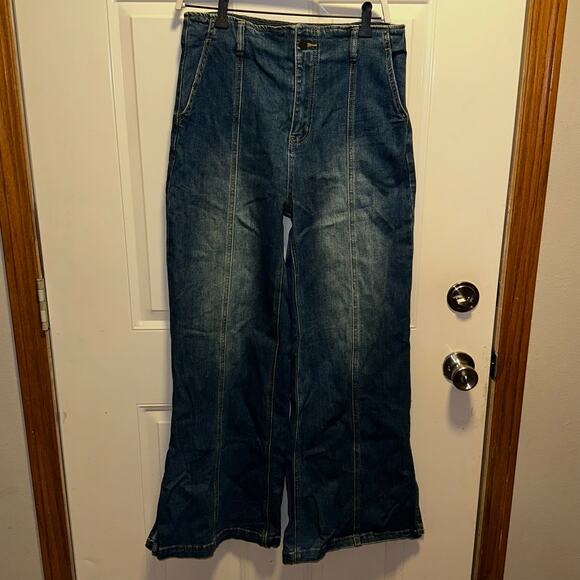 MITTOSHOP MEDIUM WASH SEAM DETAIL WIDE LEG DENIM JEANS - Picture 7 of 8